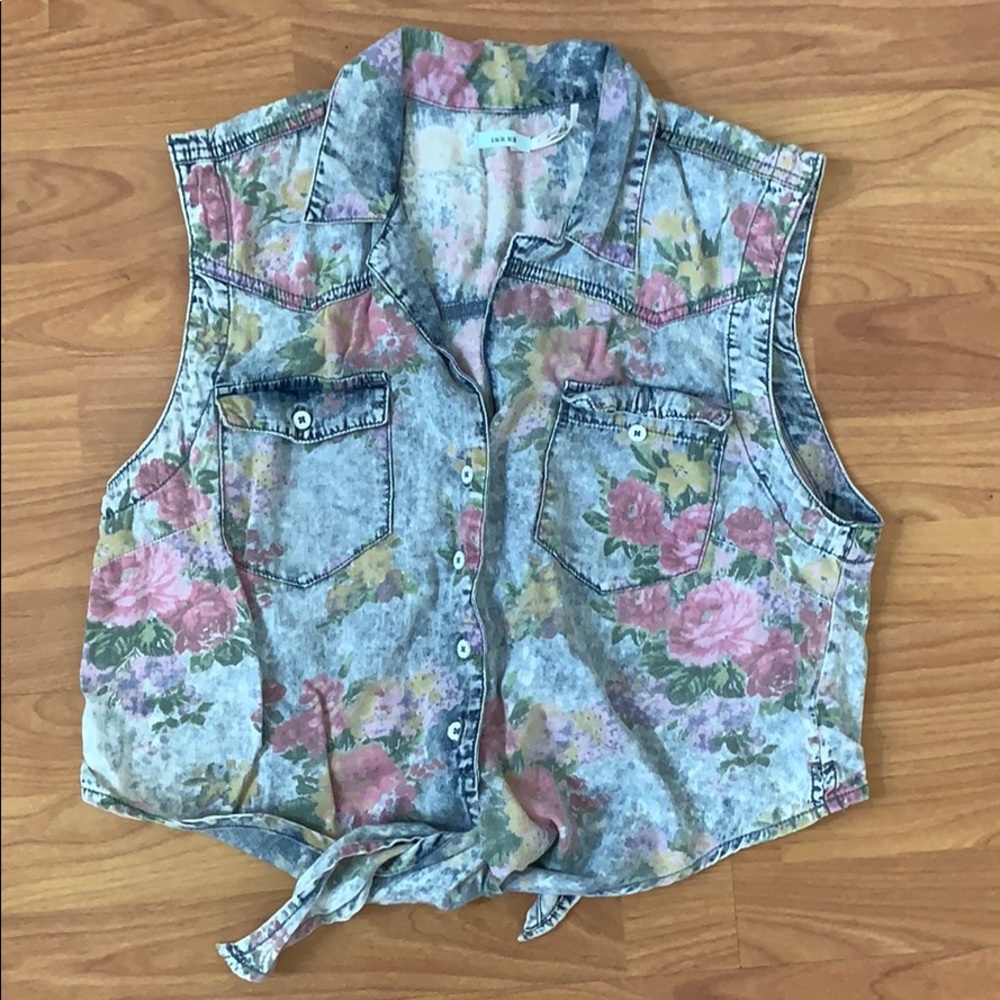Urban outfitters cropped denim floral vest